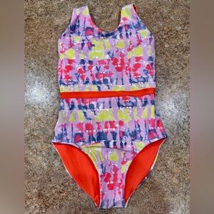 Zella Girl’s Reversible One-Piece Swimsuit UPF 50+ Orange Tie Dye Size Medium